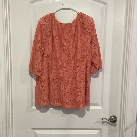 Catherines Plus Size Coral Floral Lace Blouse 1X - Picture 3 of 4